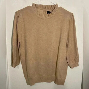 WYSE London Gold Ruffle Scoop Neck Quarter Sleeve Glitter Knit Blouse Women Sz 3